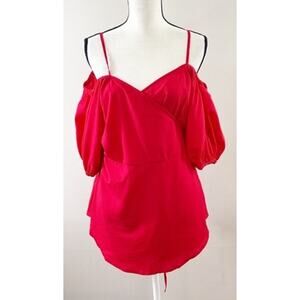 Boohoo Red Plus Cold Shoulder Wraparound Top - Size 18